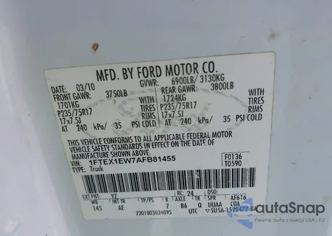 2010 Ford F-150 Stx/Xl z USA, uszkodzony, nr VIN 1FTEX1EW7AFB81455